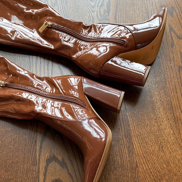 Brown Patent Leather Over-the-Knee Boots - Picture 2 of 5